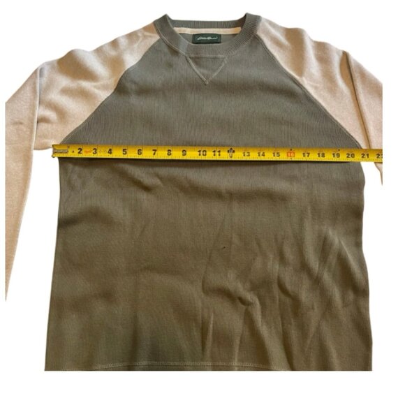 Eddie Bauer Men’s Raglan Crewneck Pullover Olive Green Tan 100% Cotton S - Picture 5 of 7